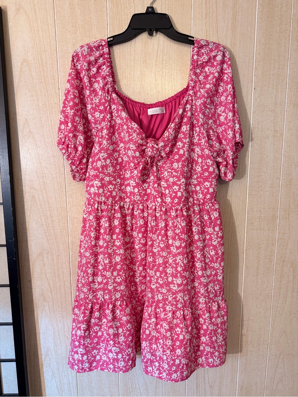 LC Lauren Conrad Fuchsia Floral Tie-Front Tiered Casual Dress